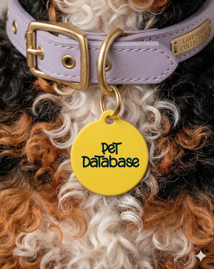 A Smart Pet Tag hanging from a dog's collar.